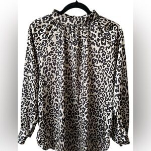 LOFT Black and Cream Animal Print Blouse